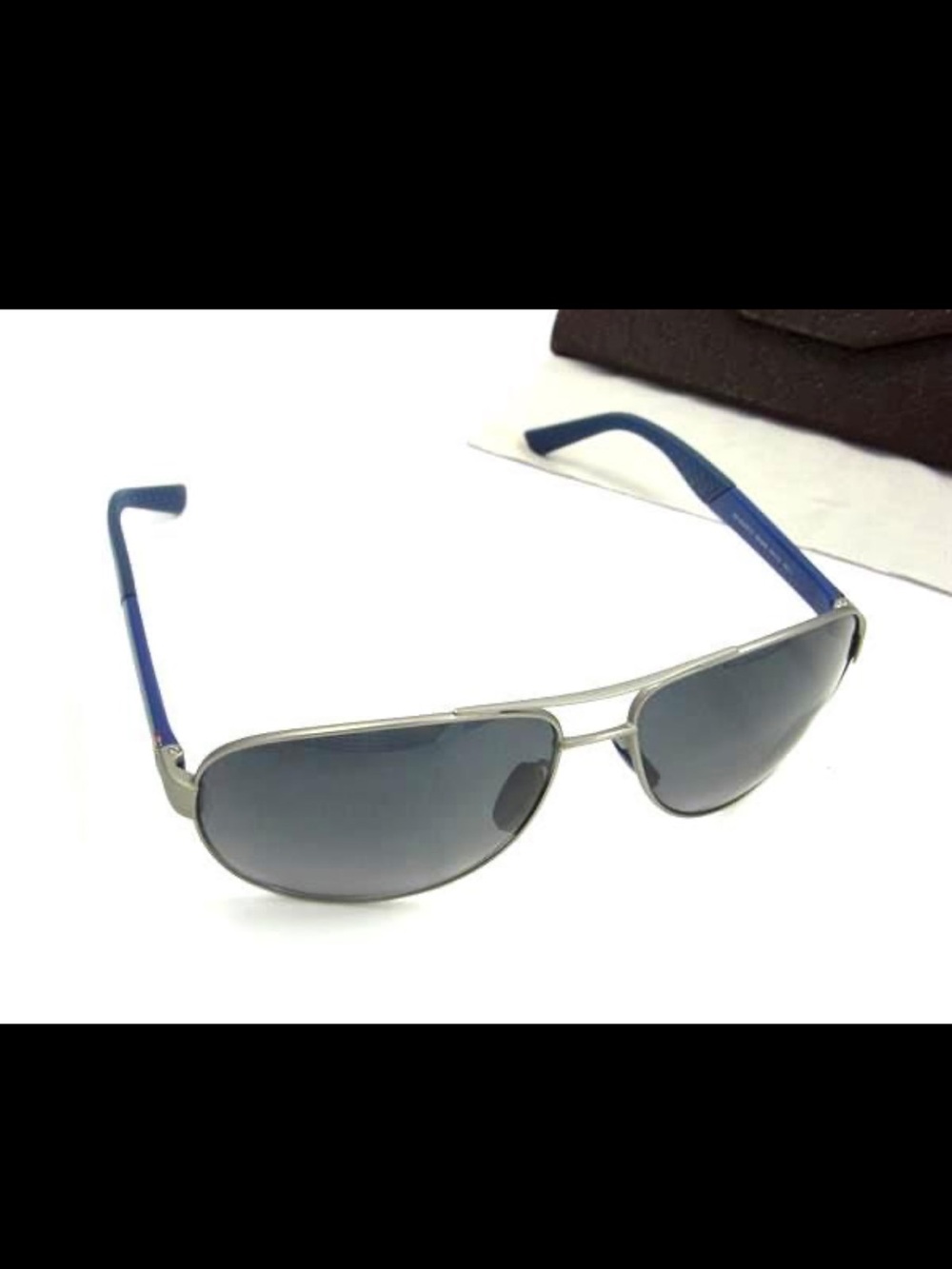 Gucci Men’s Silver Aviator Sunglasses with Blue Temples GG 2229/F/S 8EQHD